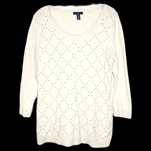 Old Navy Sweaters - 🌶️Gap Sweater Women’s XL Cream-White Embellished Diamond Pattern Long Sleeve